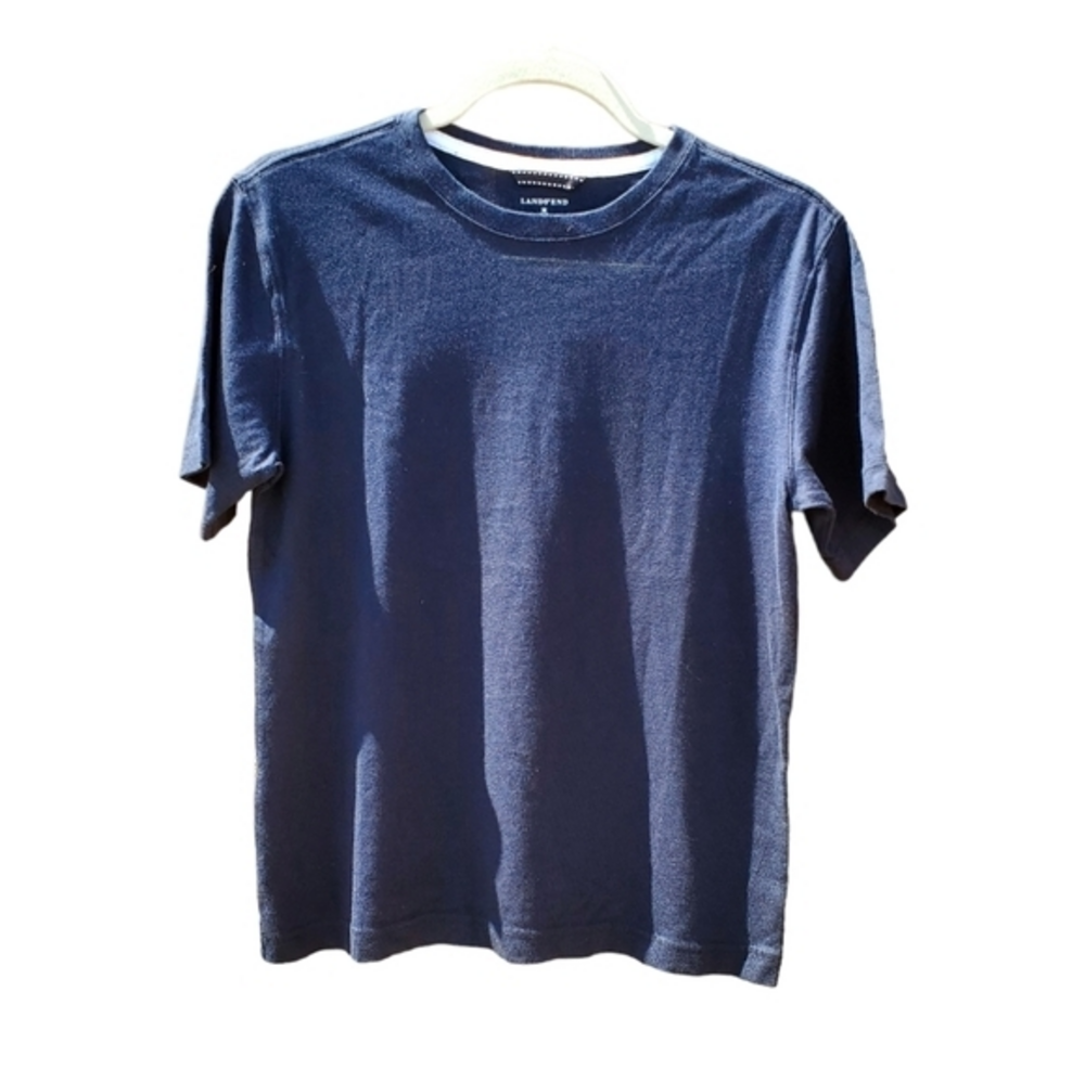 Lands End Cowl Neck Navy Blue Cotton Tee Top Medium